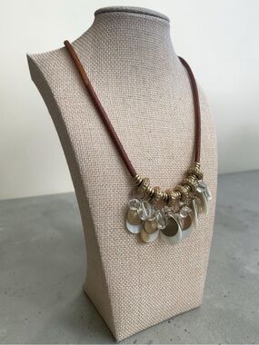 Bohemian Leather Mother of Pearl Crystal Fringe Statement Necklace